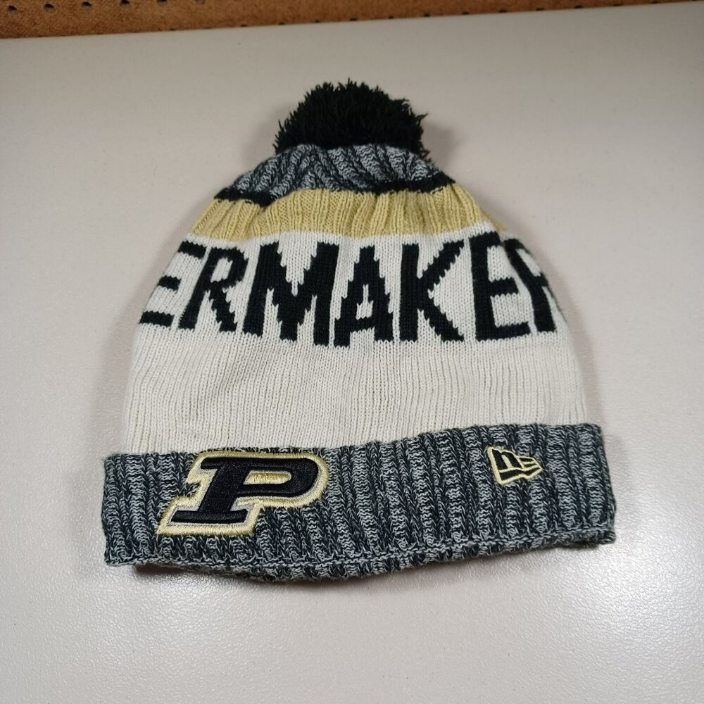 New Era womens Purdue Boilermakers fleece lined striped cuffed pom beanie OS